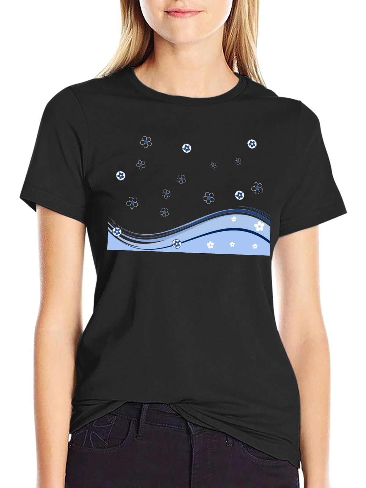 Black Floral Wave Graphic Tee