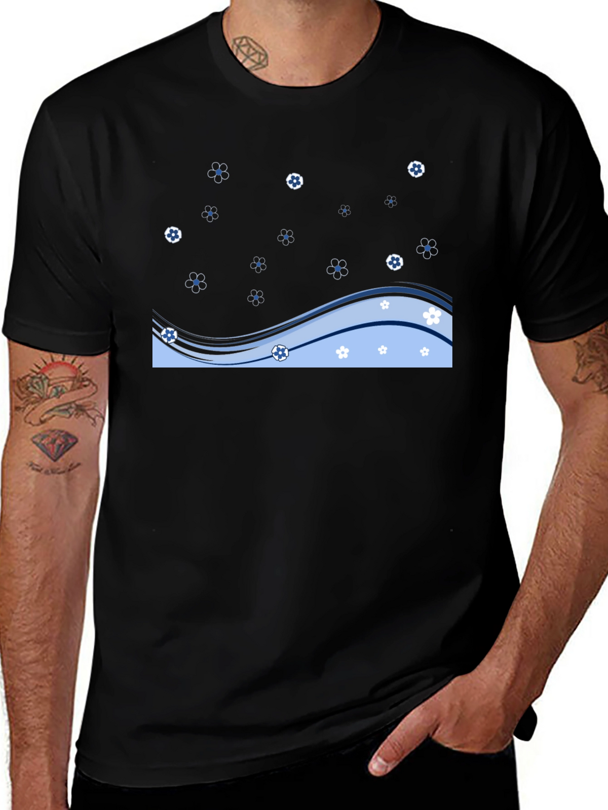 Black Floral Wave Graphic Tee