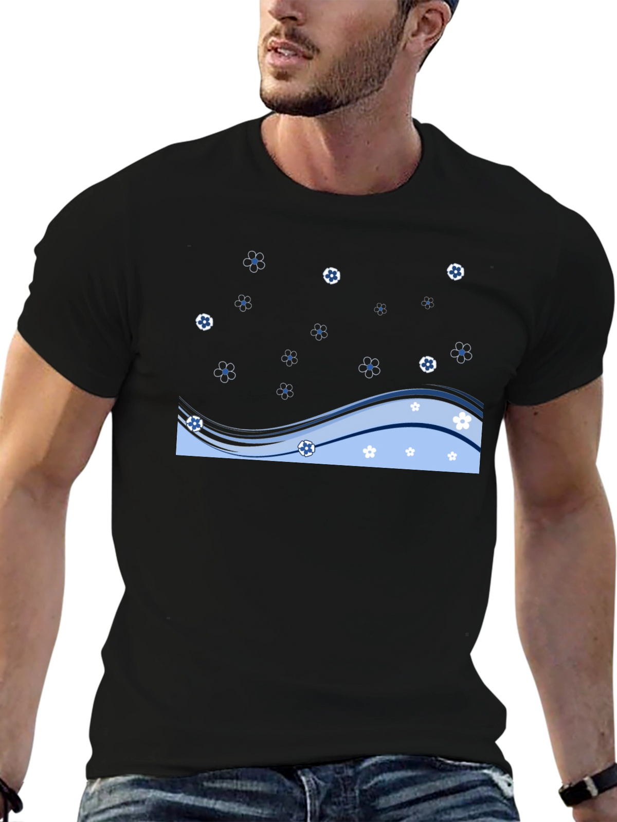 Black Floral Wave Graphic Tee