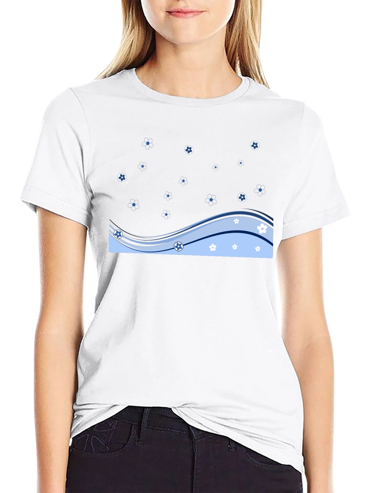Black Floral Wave Graphic Tee