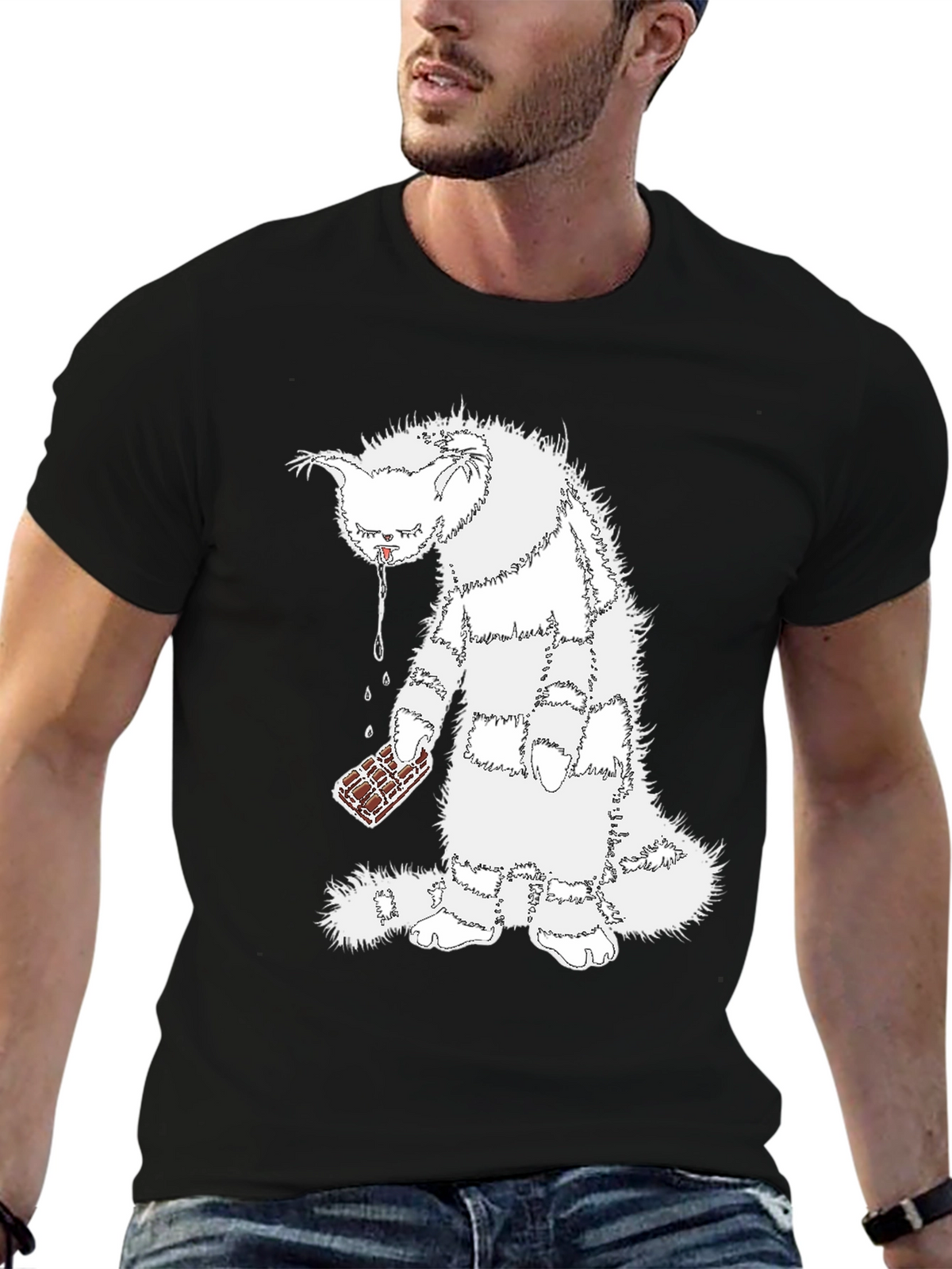 Funny Cat Chocolate T-Shirt - Unisex Black Tee