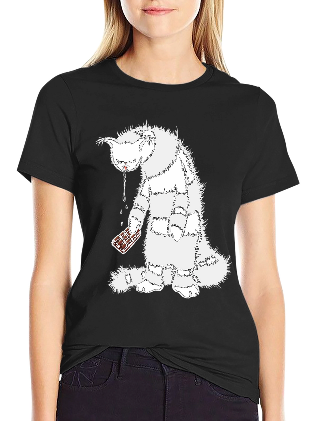 Funny Cat Chocolate T-Shirt - Unisex Black Tee