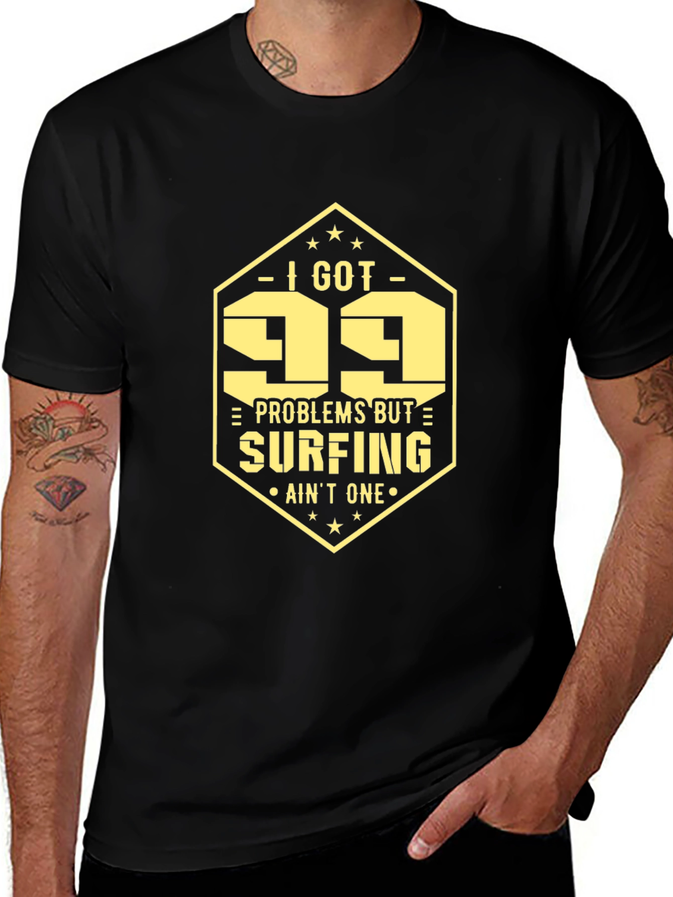 99 Problems Surfing T-Shirt: Mens Black Tee