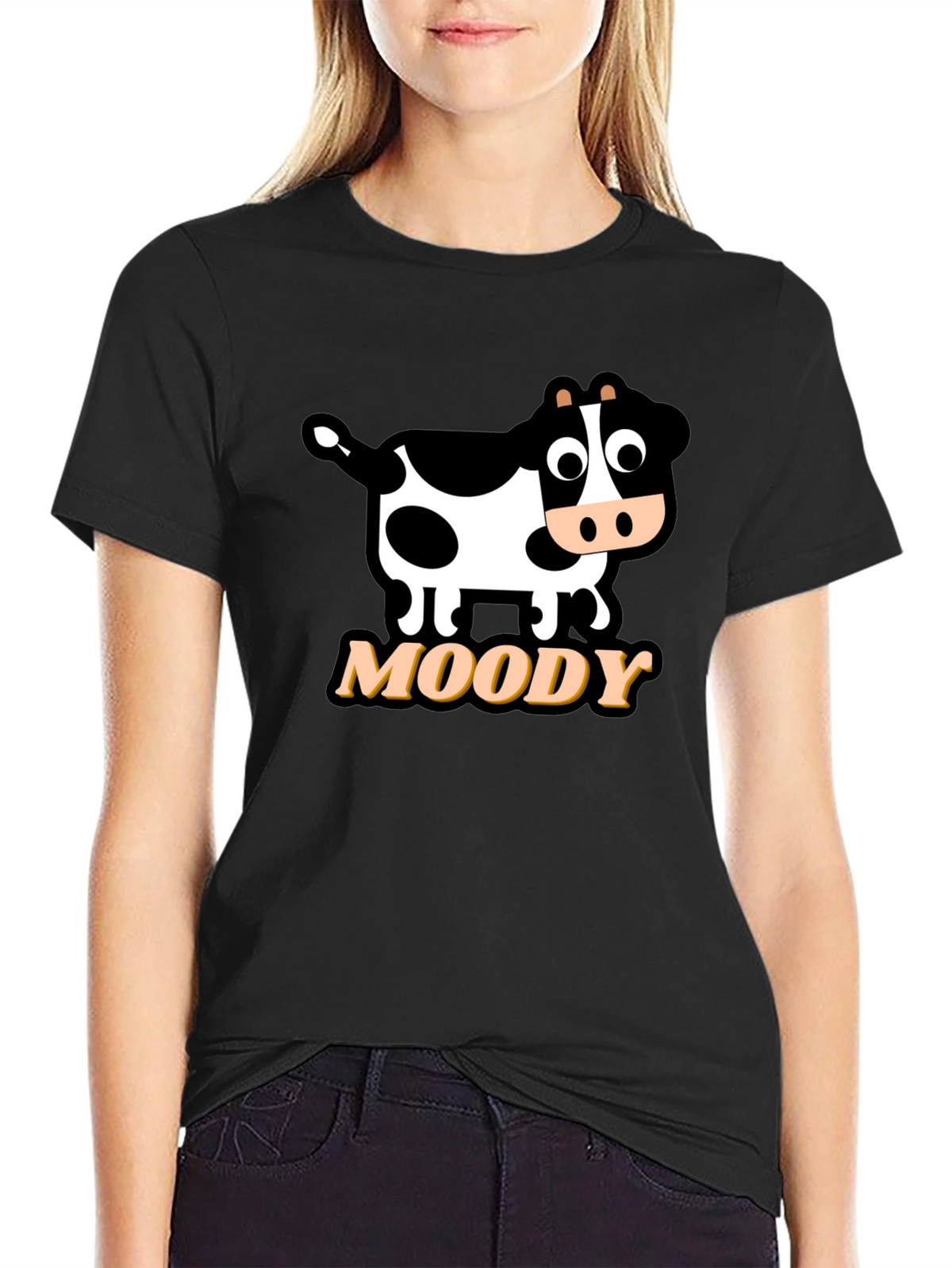 Moody Cow Graphic Tee - Black Cotton T-Shirt