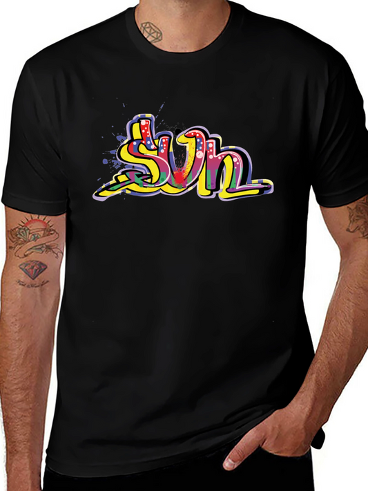 Colorful Sun Graphic Black T-Shirt