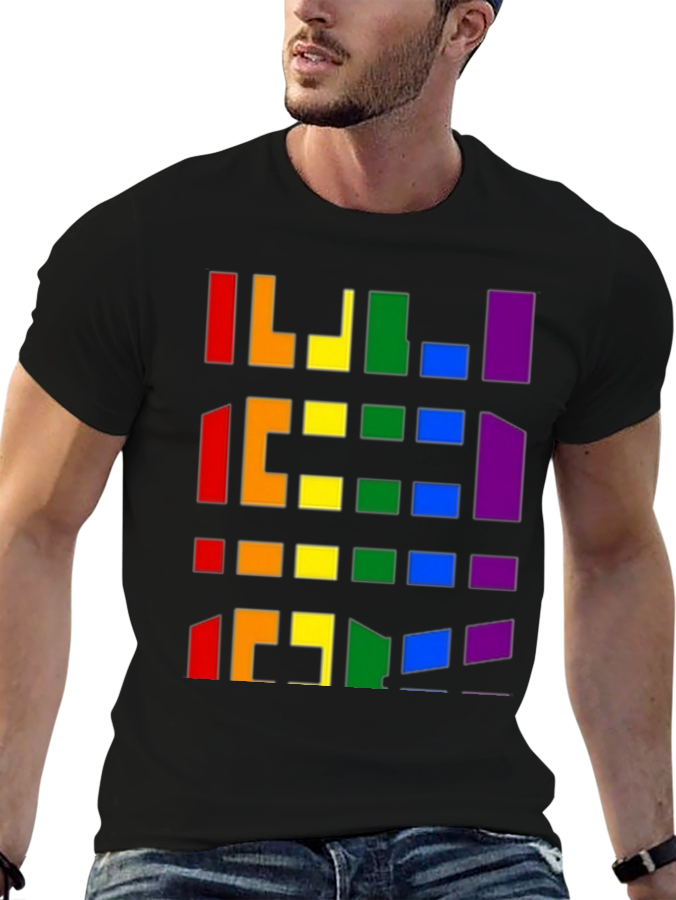 Pride Pixel Pattern Black T-Shirt