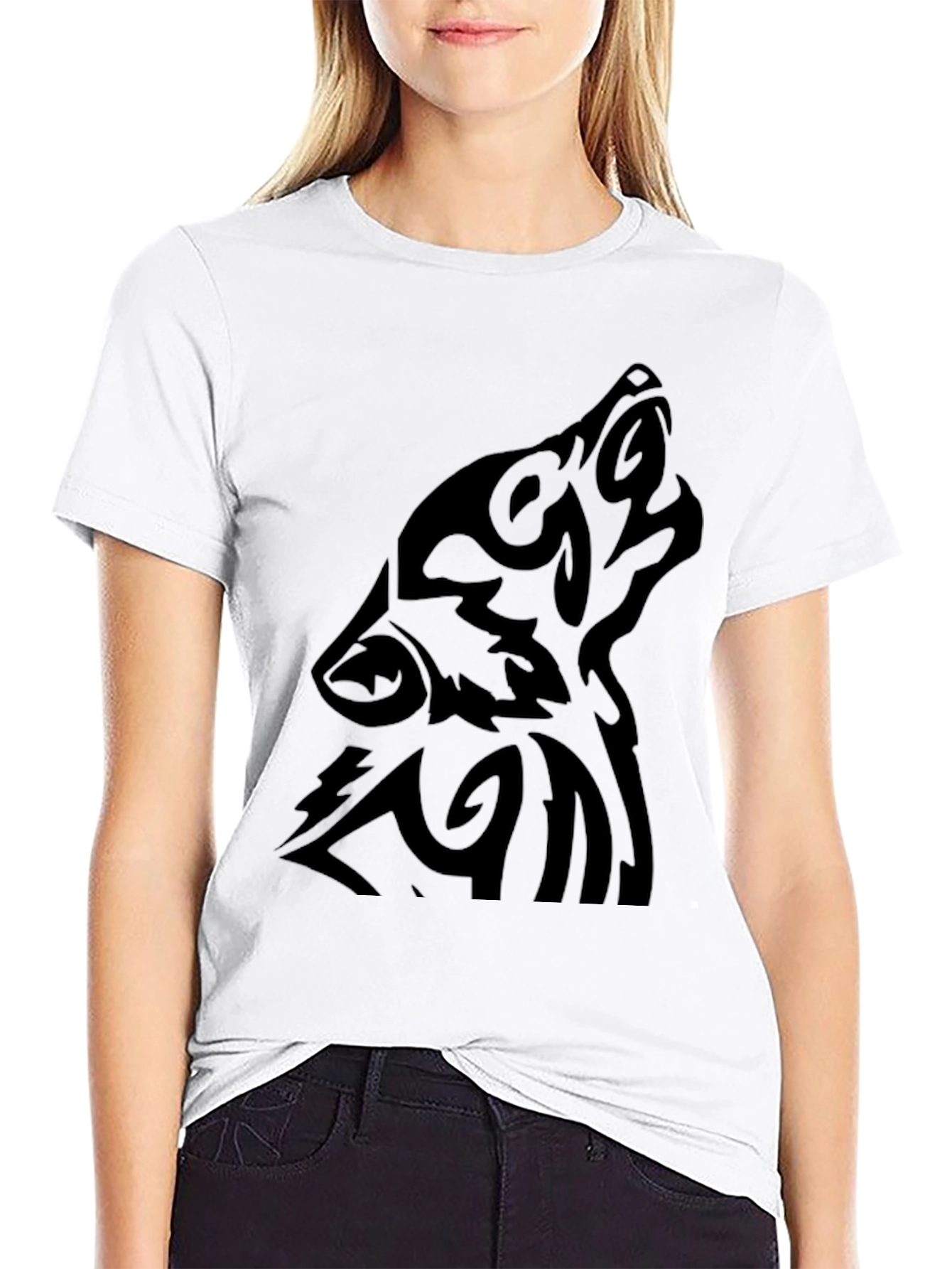 Tribal Wolf Graphic Black T-Shirt