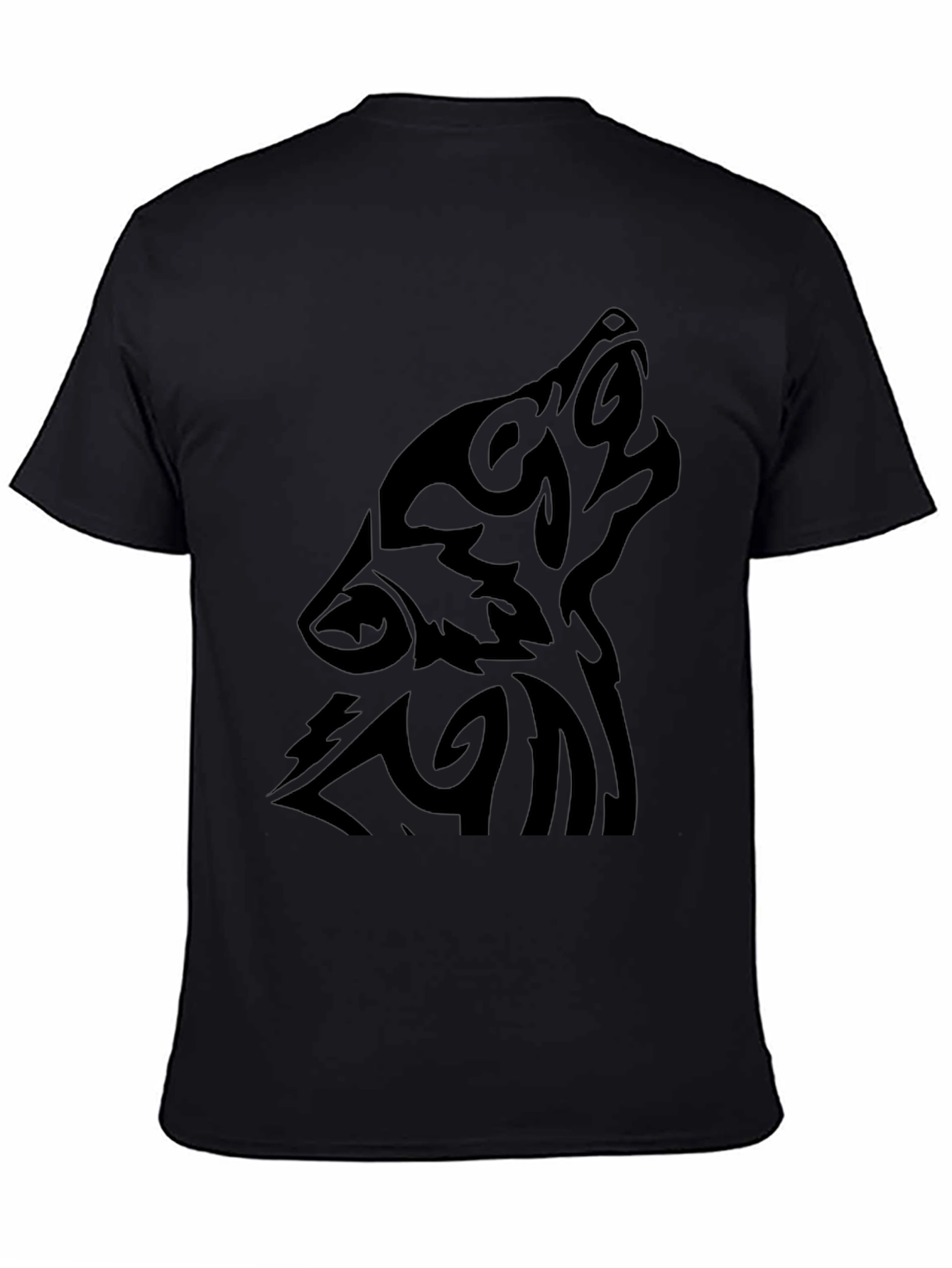 Tribal Wolf Graphic Black T-Shirt