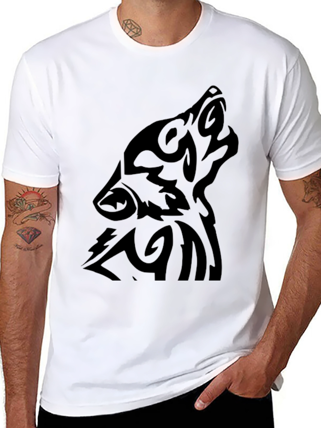 Tribal Wolf Graphic Black T-Shirt