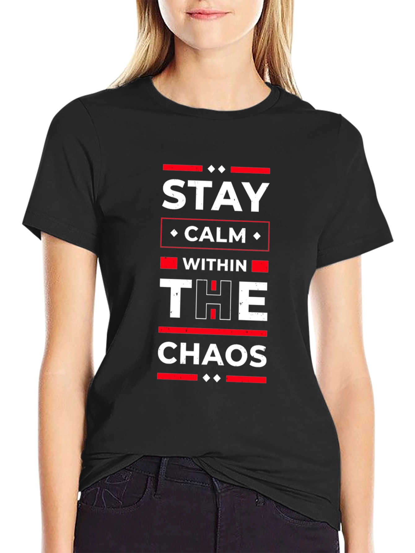 Stay Calm Within The Chaos Black Graphic T-Shirt