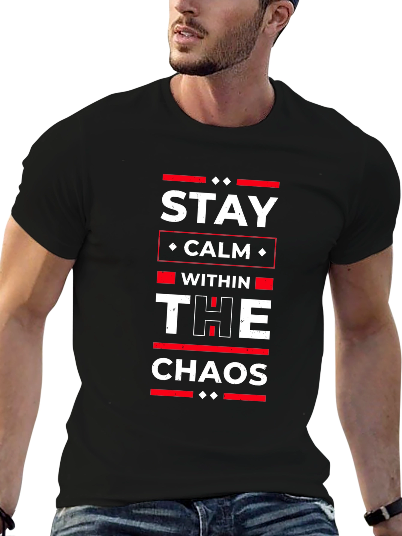 Stay Calm Within The Chaos Black Graphic T-Shirt