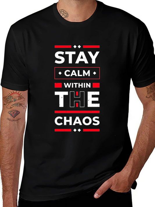 Stay Calm Within The Chaos Black Graphic T-Shirt