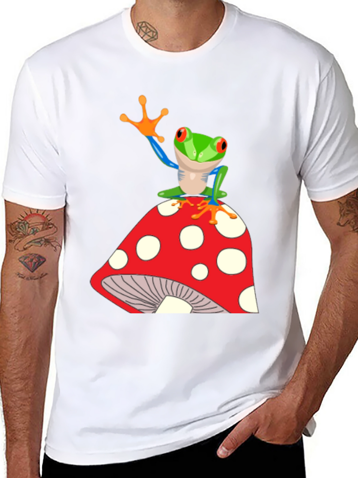 Frog on Mushroom Graphic T-Shirt