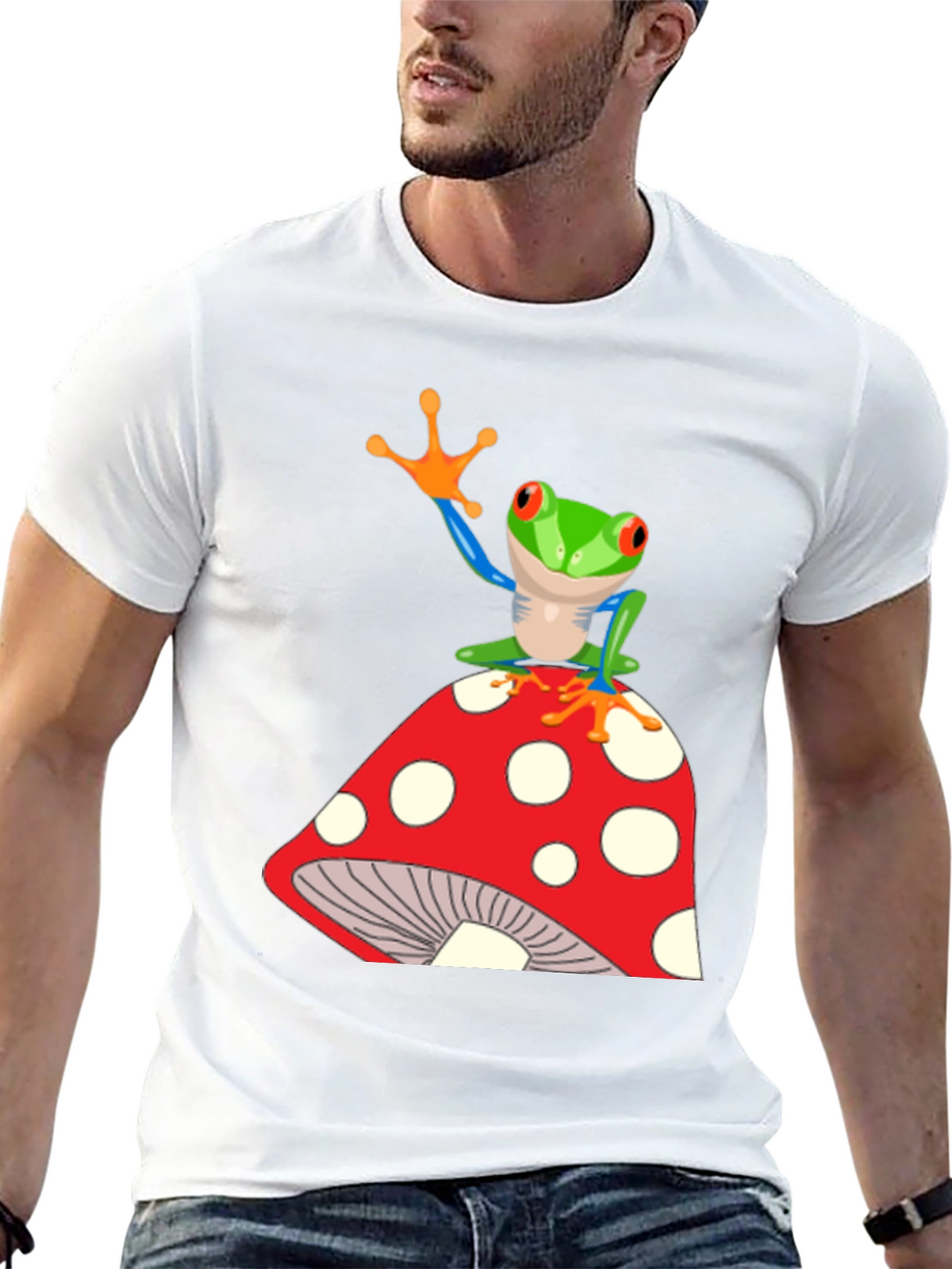 Frog on Mushroom Graphic T-Shirt