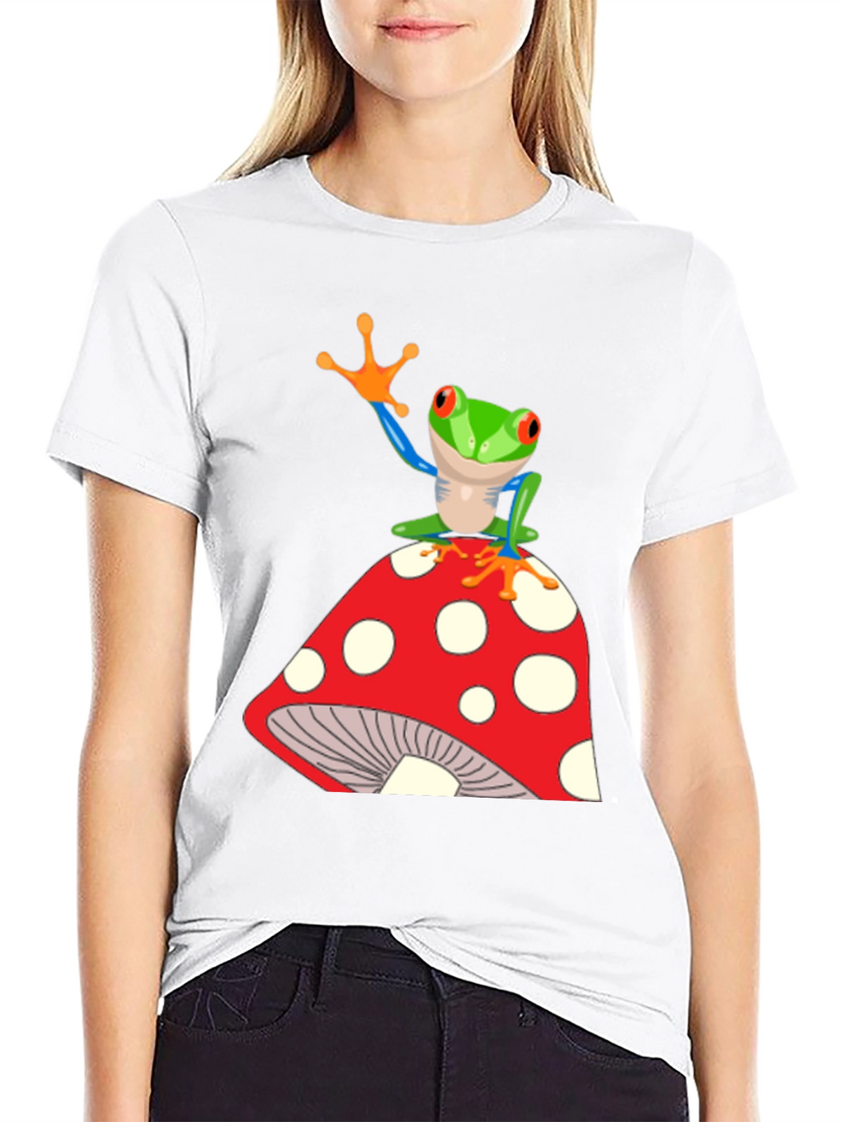 Frog on Mushroom Graphic T-Shirt