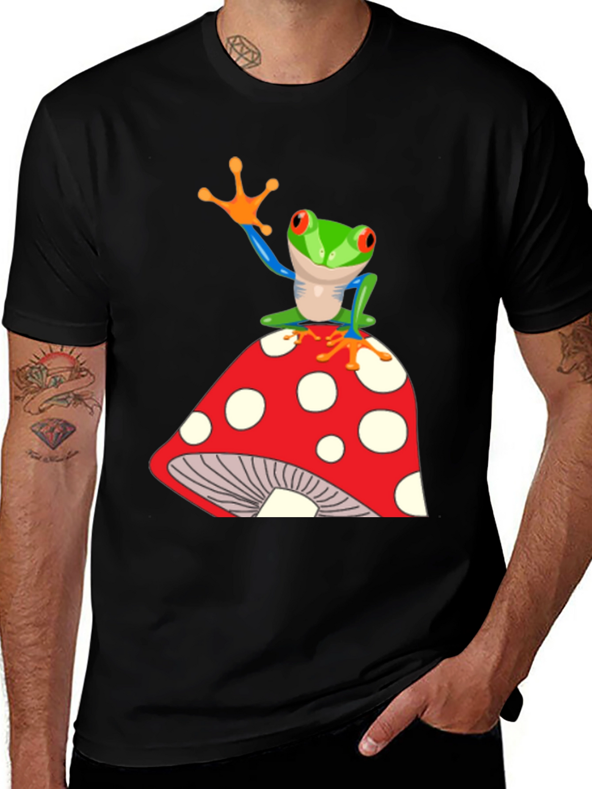 Frog on Mushroom Graphic T-Shirt