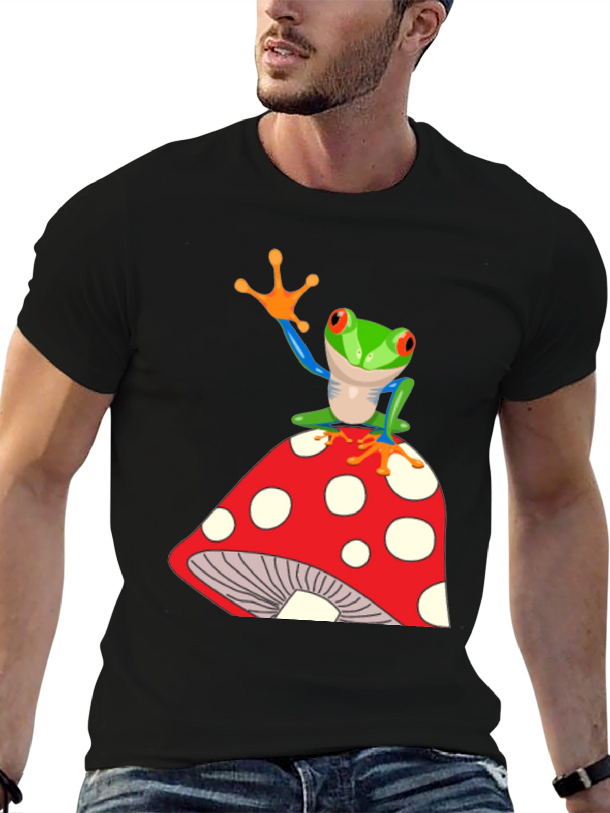 Frog on Mushroom Graphic T-Shirt