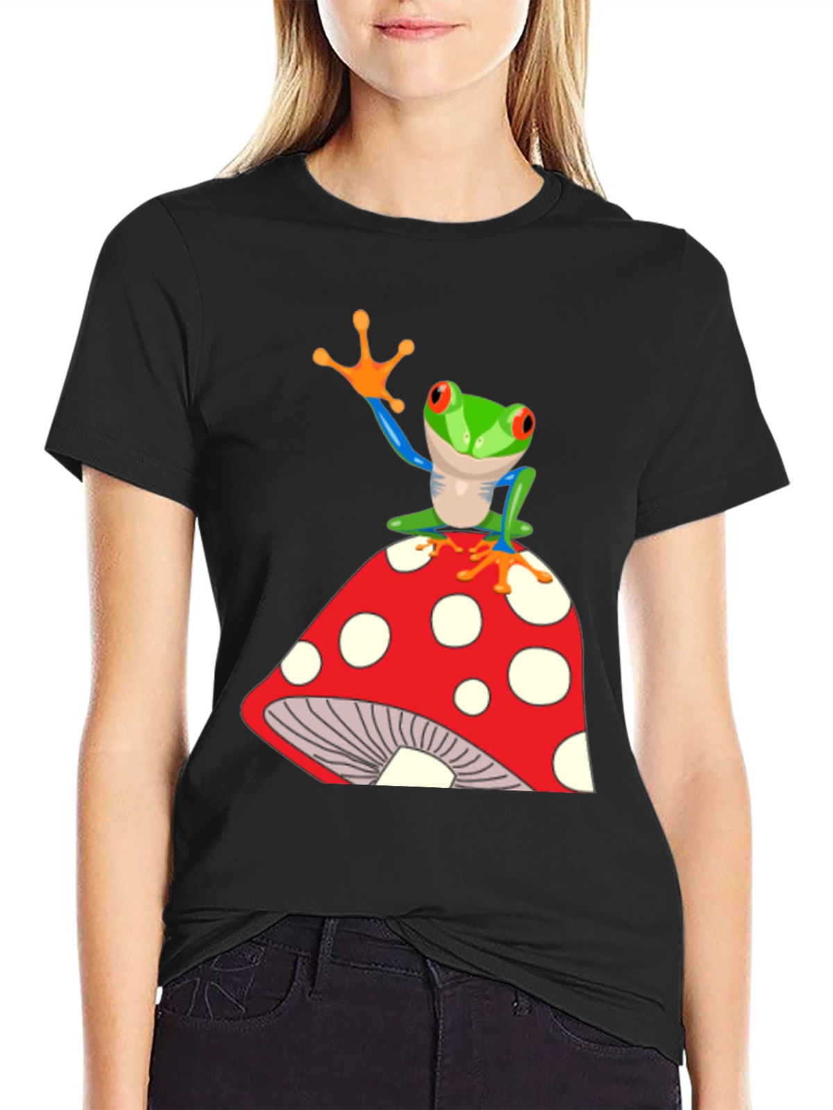 Frog on Mushroom Graphic T-Shirt