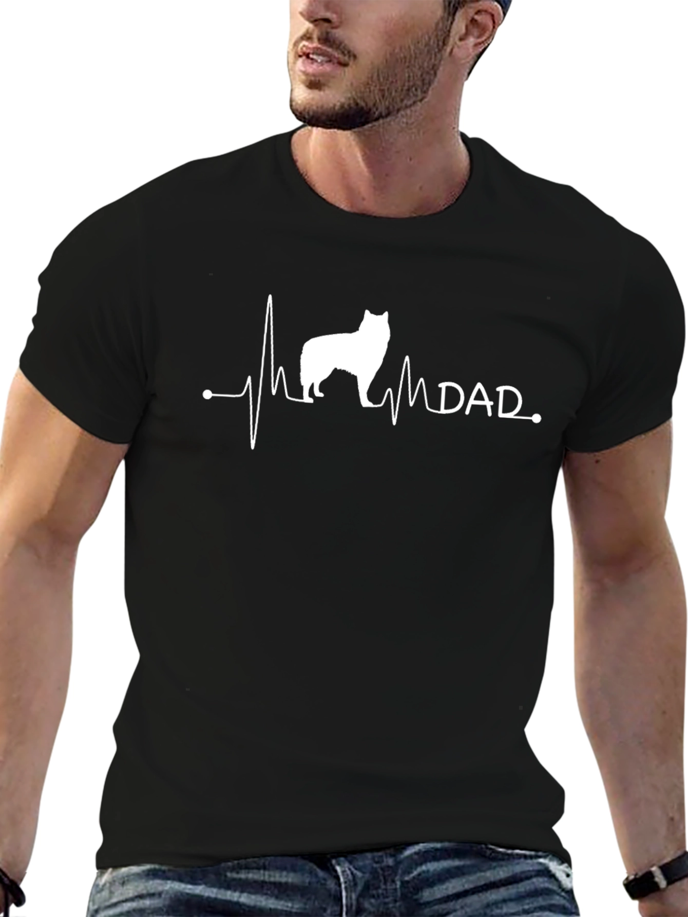 Dog Dad Heartbeat Graphic Tee - Black