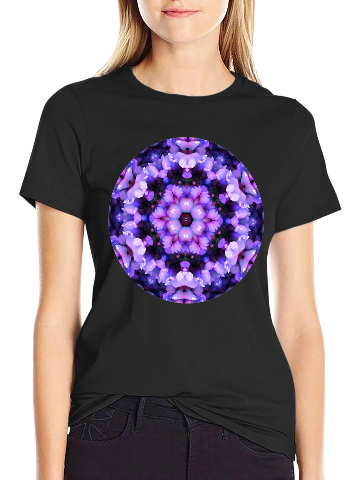 Floral Mandala Graphic Black T-Shirt