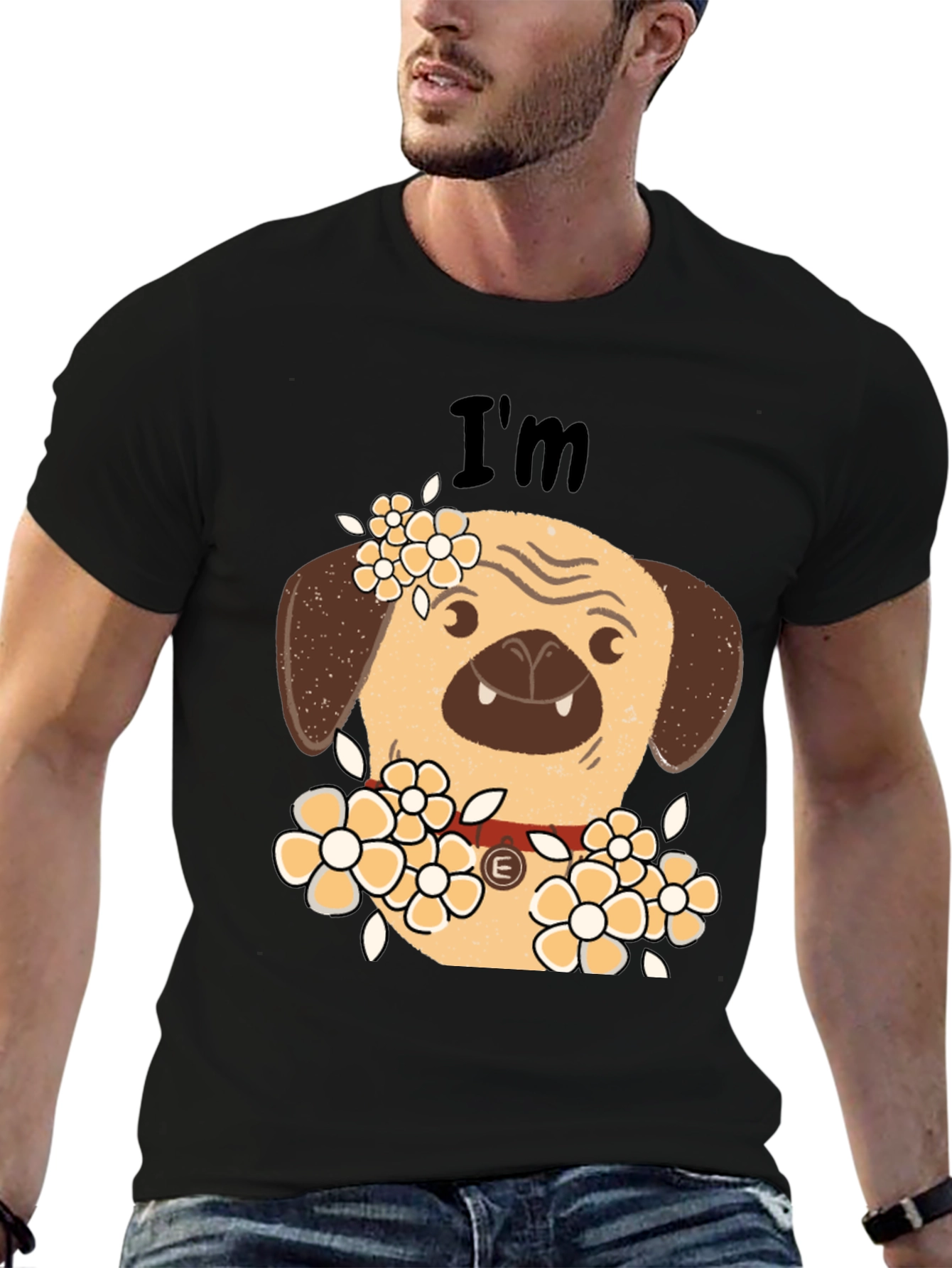 Pug with Flowers Graphic T-Shirt