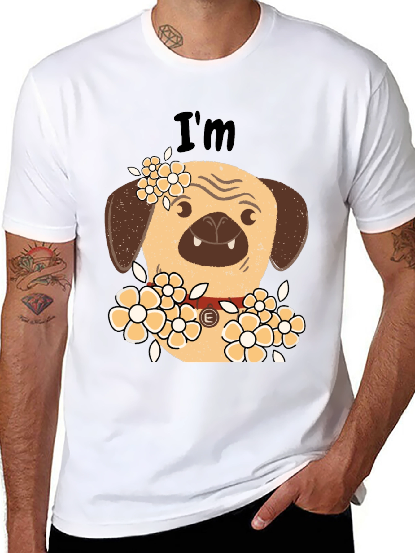 Pug with Flowers Graphic T-Shirt