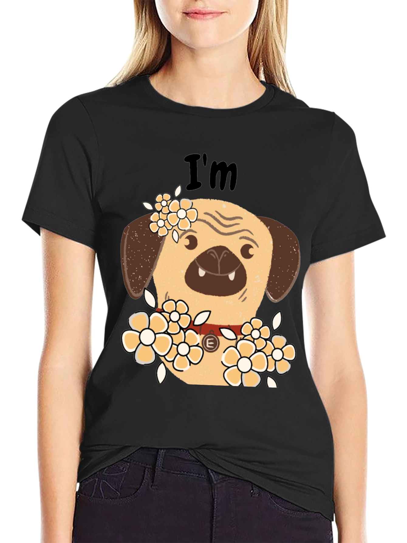 Pug with Flowers Graphic T-Shirt