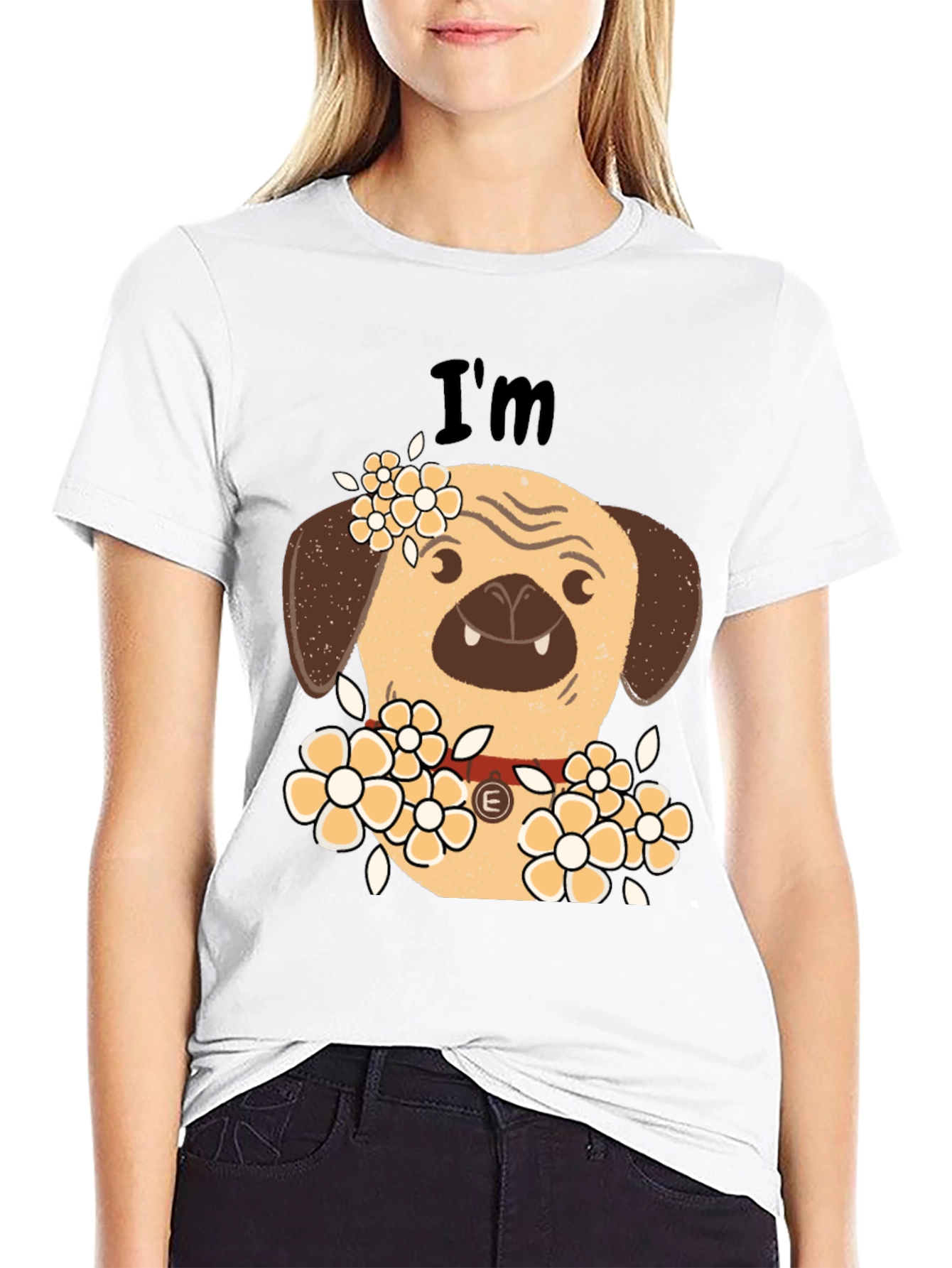Pug with Flowers Graphic T-Shirt