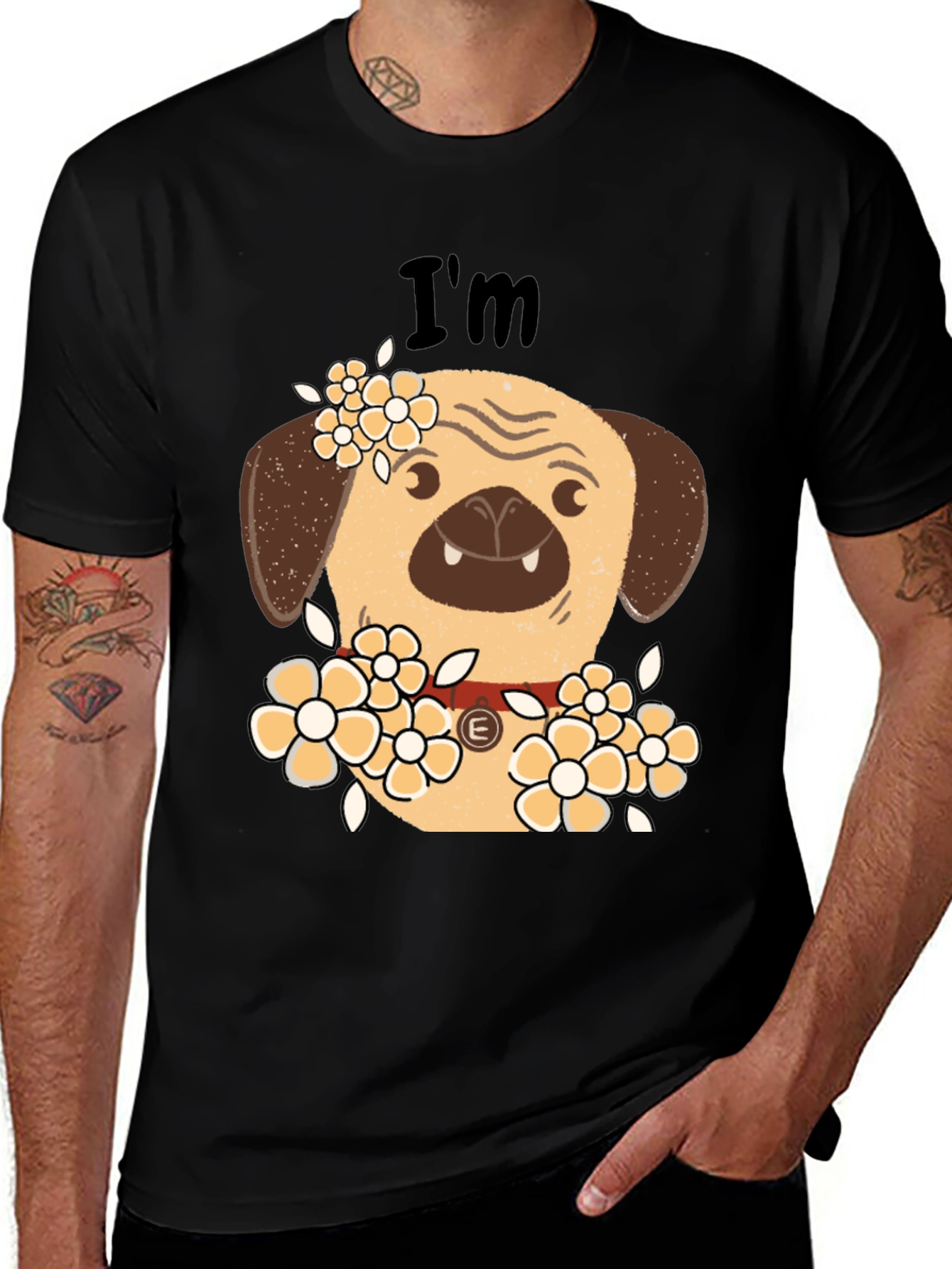 Pug with Flowers Graphic T-Shirt