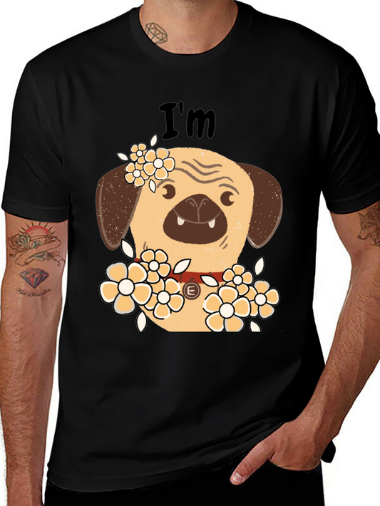 Pug with Flowers Graphic T-Shirt