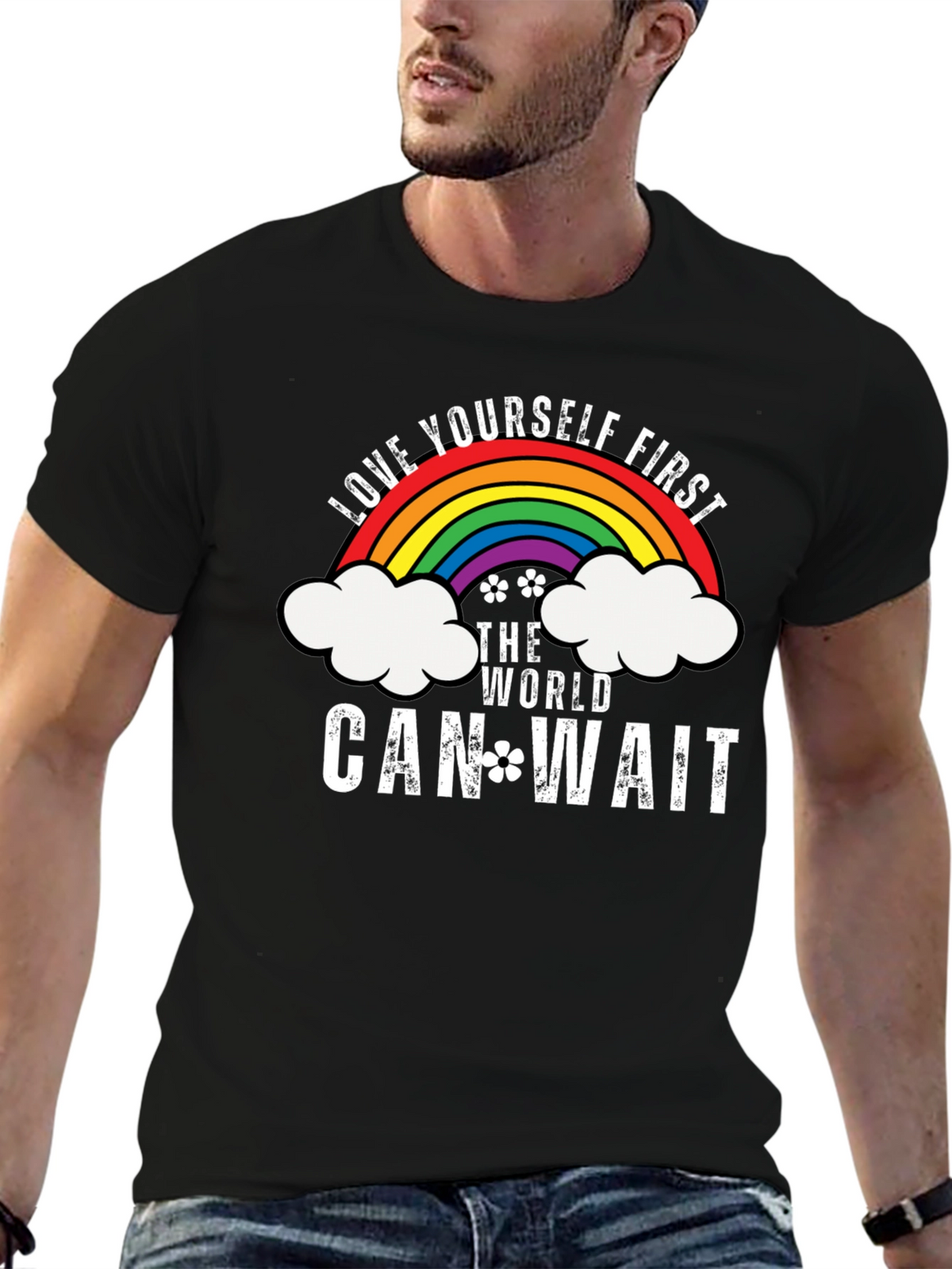 Love Yourself First Graphic Tee - Rainbow Design