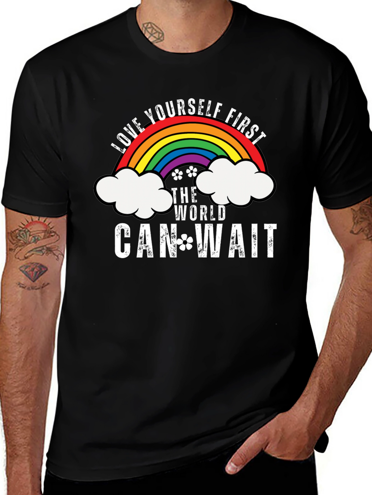 Love Yourself First Graphic Tee - Rainbow Design
