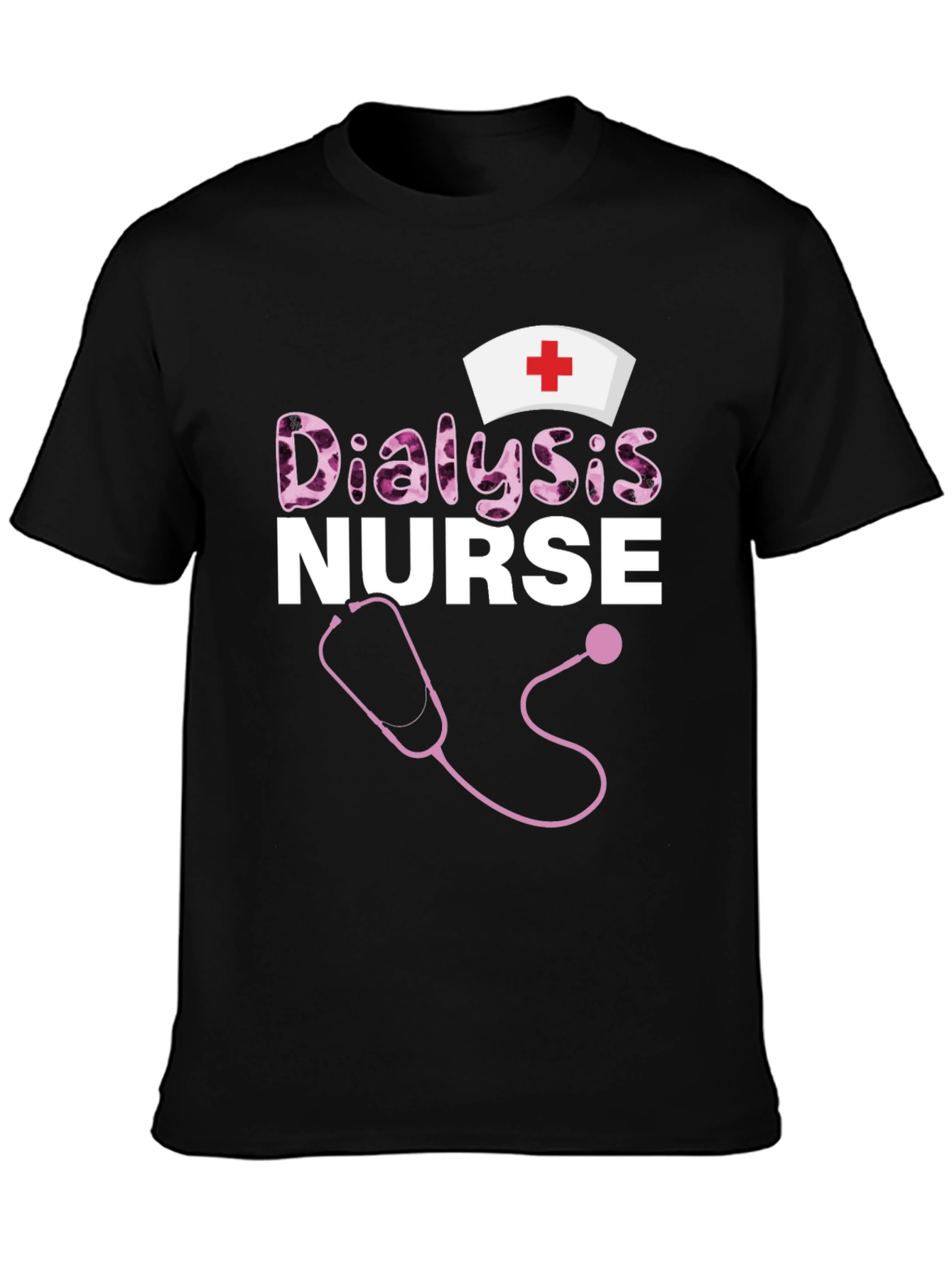 Dialysis Nurse T-Shirt - Stethoscope and Nurse Cap Design