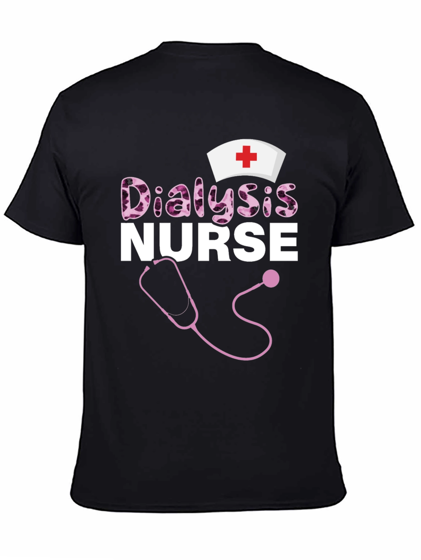 Dialysis Nurse T-Shirt - Stethoscope and Nurse Cap Design