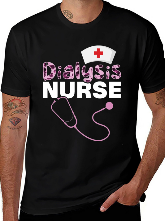 Dialysis Nurse T-Shirt - Stethoscope and Nurse Cap Design