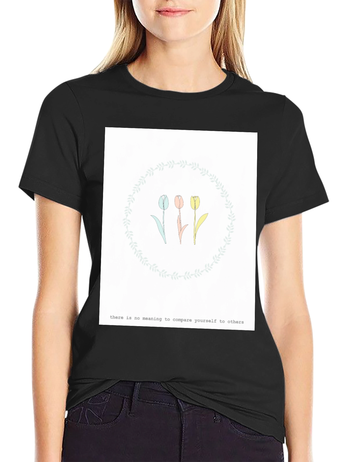 Tulip Wreath Graphic Tee - Motivational Slogan