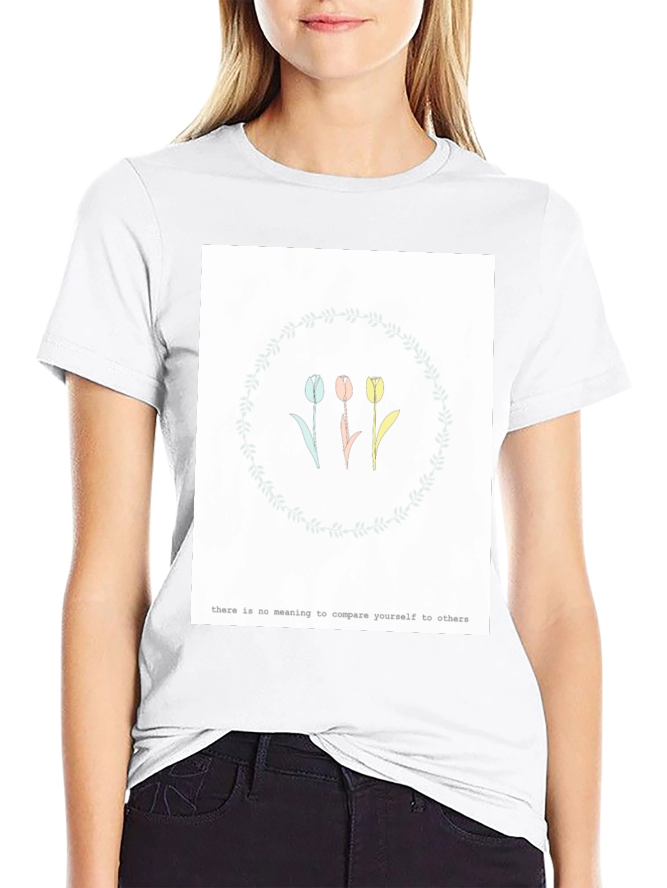 Tulip Wreath Graphic Tee - Motivational Slogan