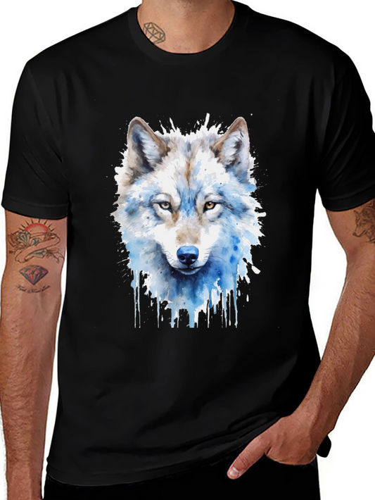 Wolf Watercolor Graphic T-Shirt - Black