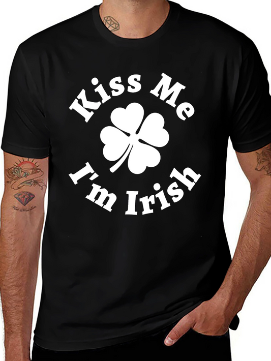 Kiss Me Im Irish Black T-Shirt Clover St Patricks Day