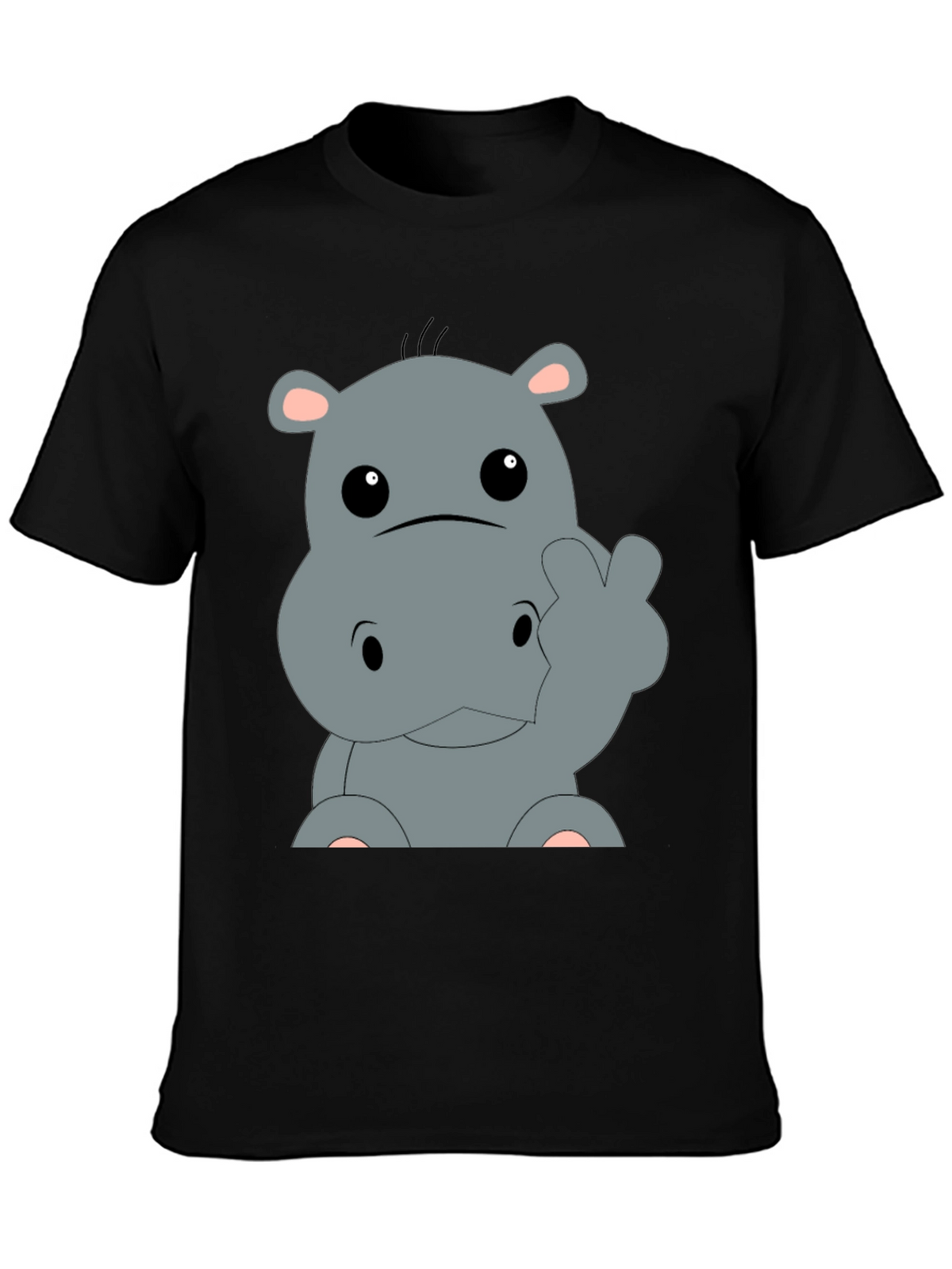 Cute Hippo Cartoon Graphic Tee - Black