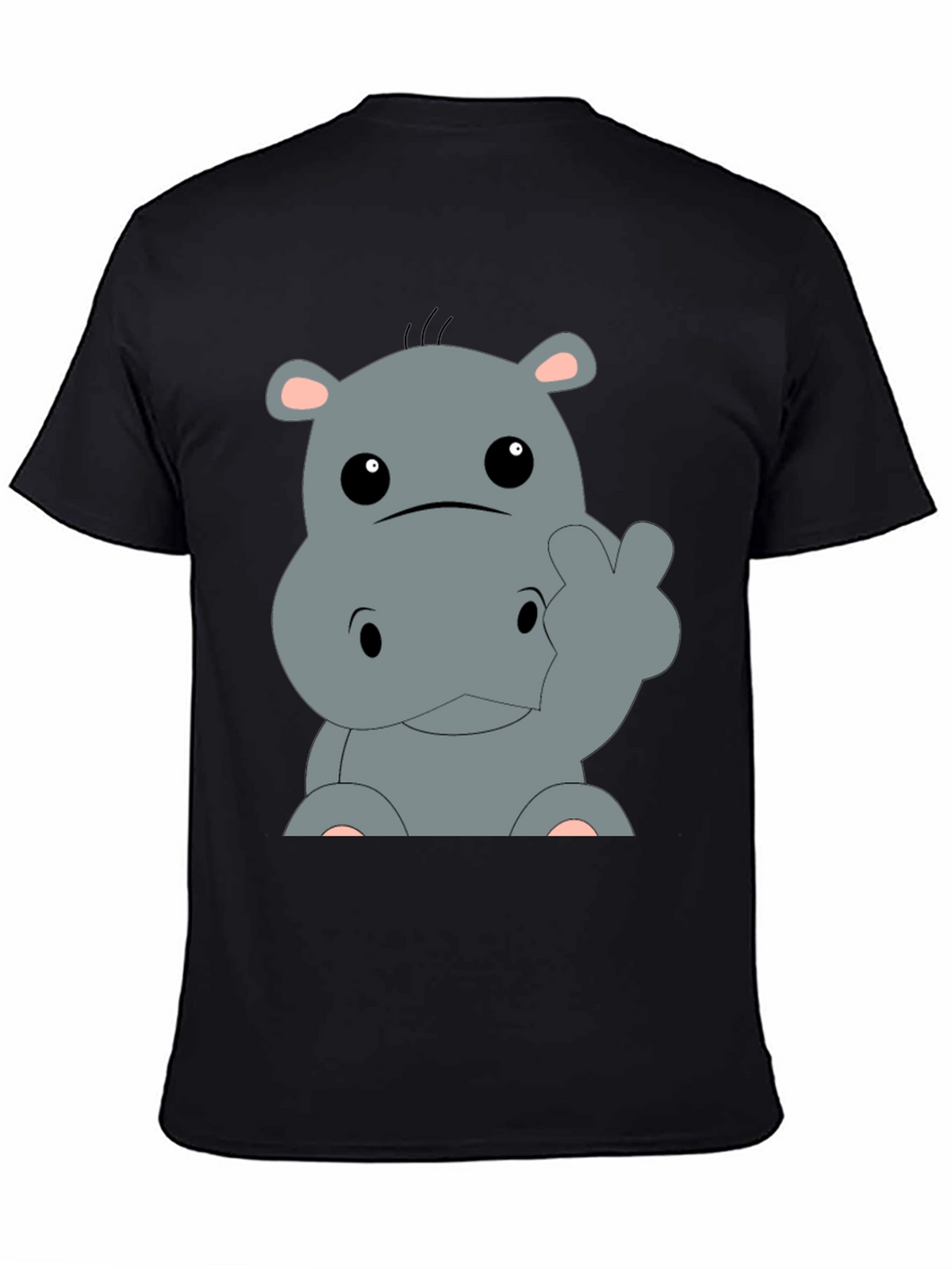 Cute Hippo Cartoon Graphic Tee - Black