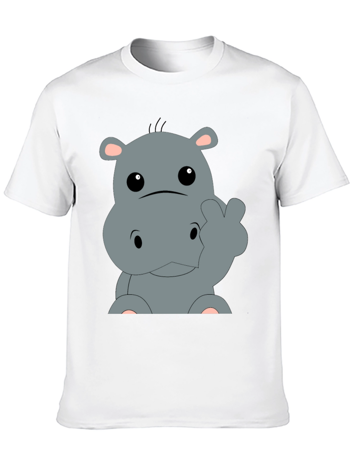 Cute Hippo Cartoon Graphic Tee - Black