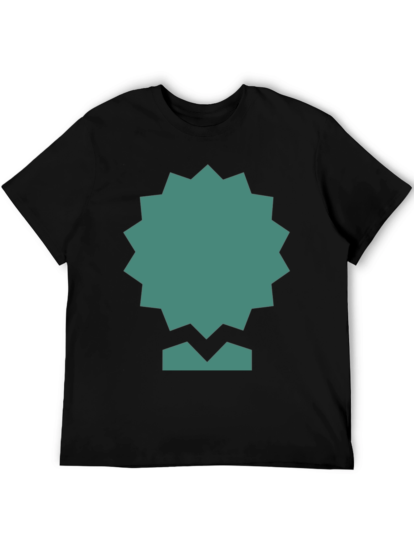 Geometric Teal Graphic Print Black Tee