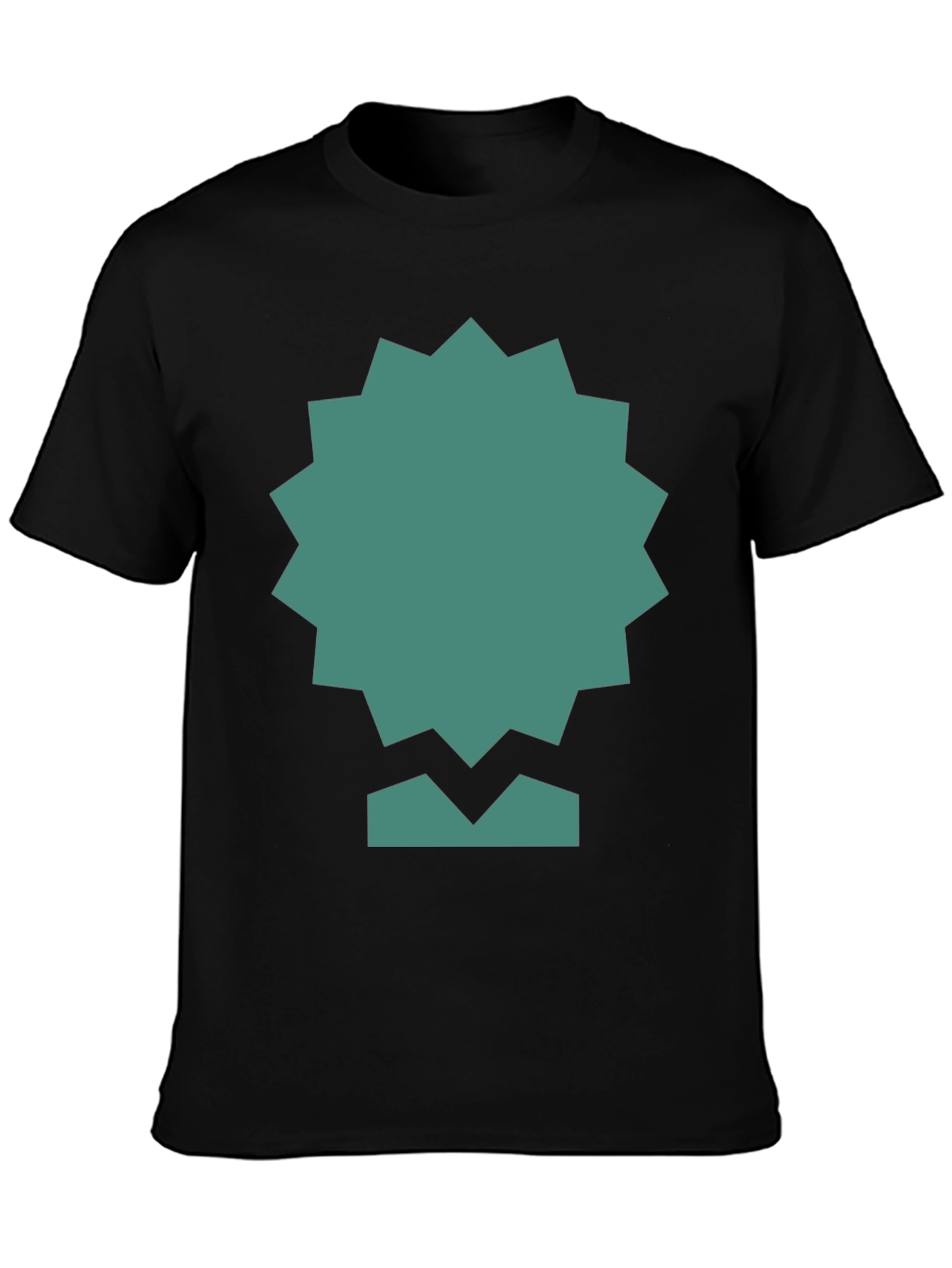 Geometric Teal Graphic Print Black Tee