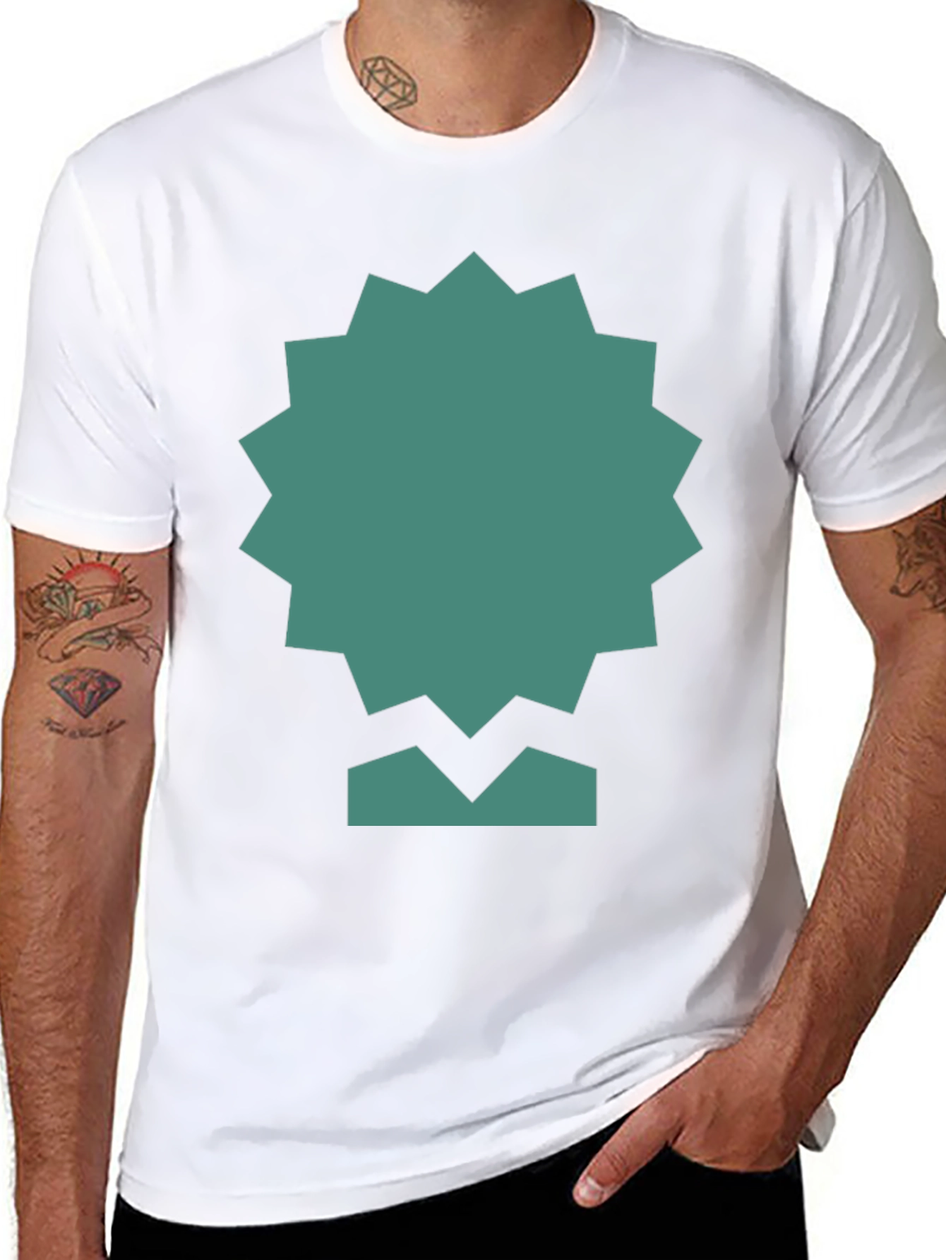 Geometric Teal Graphic Print Black Tee