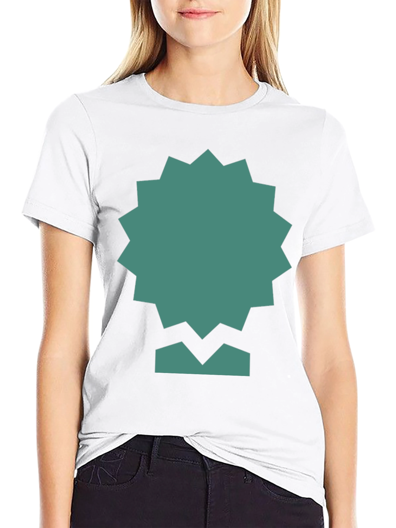 Geometric Teal Graphic Print Black Tee