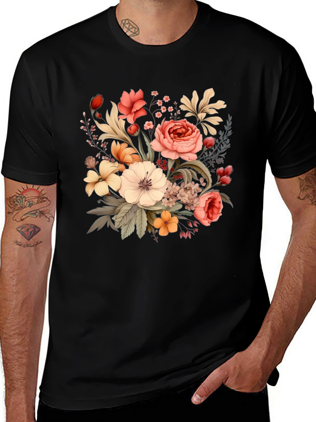 Floral T-Shirt - Black Graphic Tee