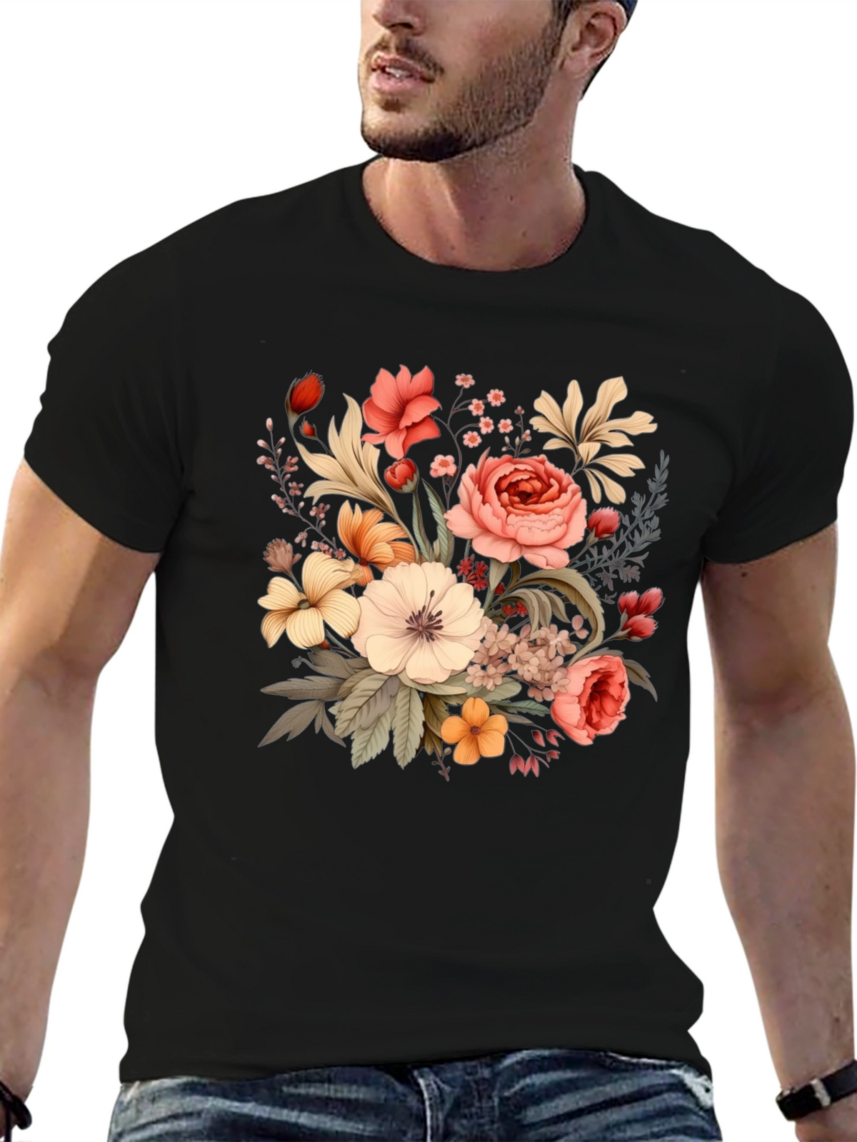 Floral T-Shirt - Black Graphic Tee