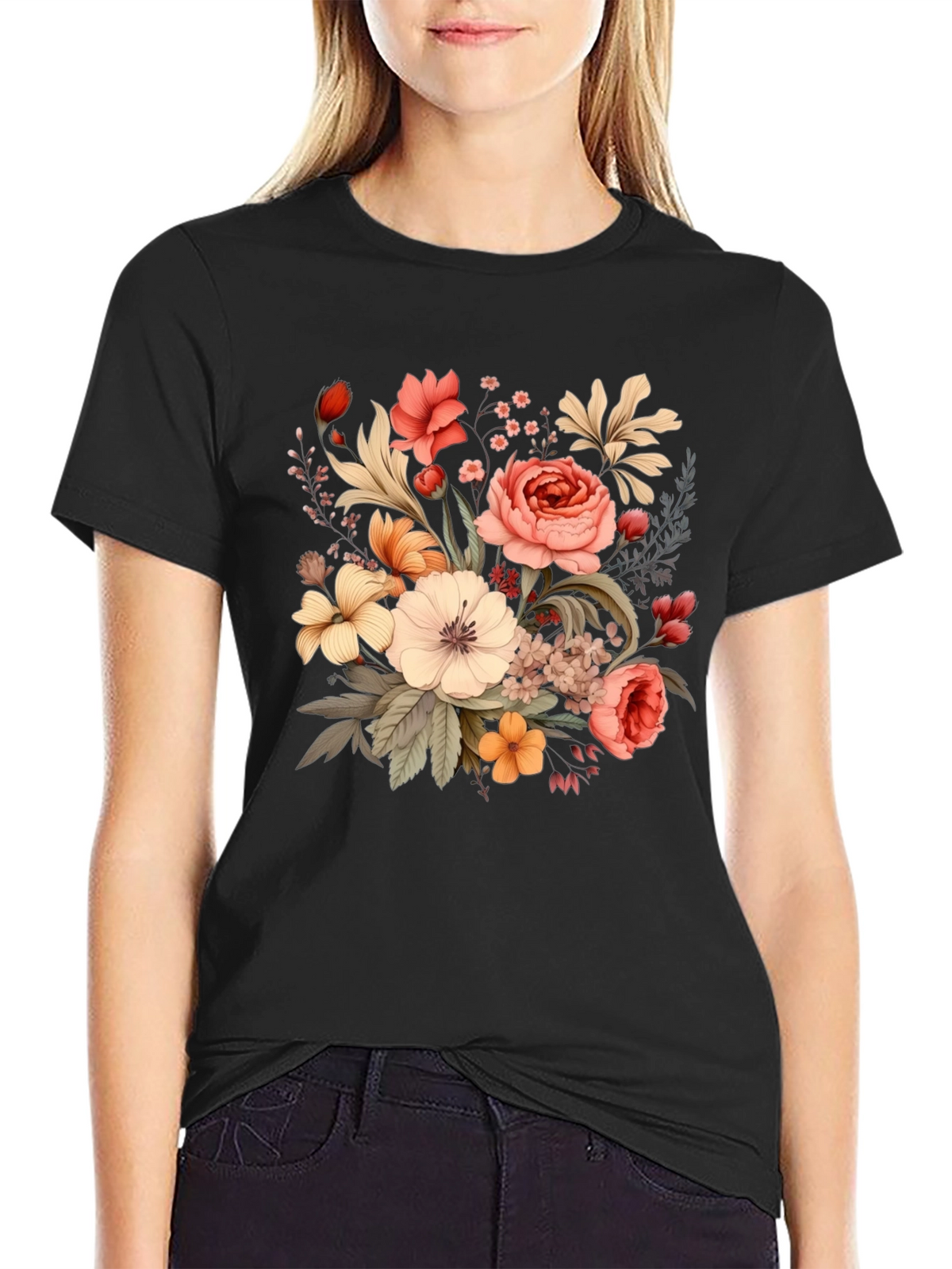 Floral T-Shirt - Black Graphic Tee