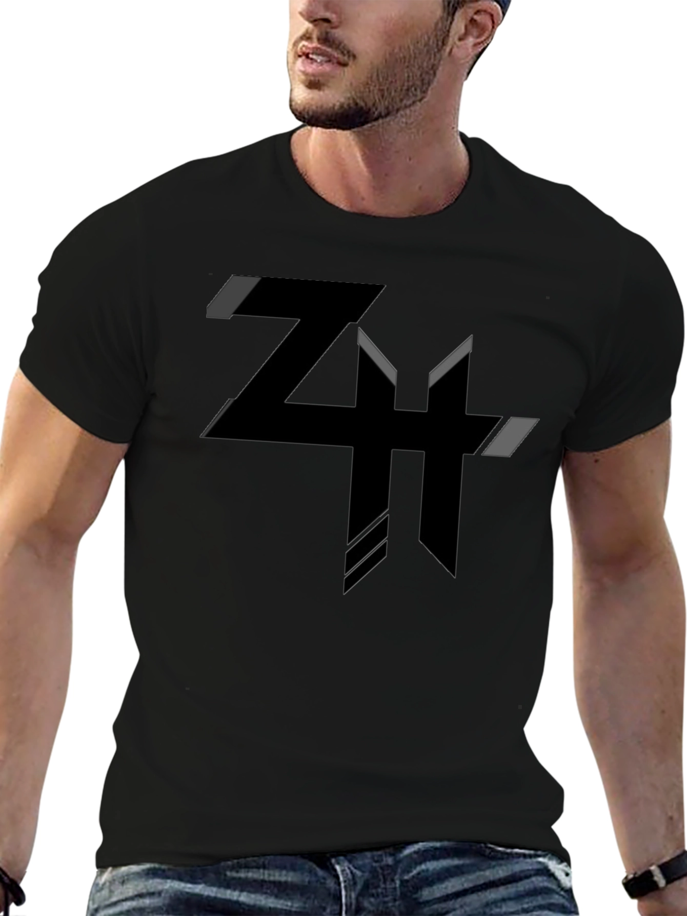 Modern Geometric Graphic Tee - Black